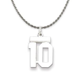 Sterling Silver Athletic Lg Polished Number 10 Necklace - 24 Inch